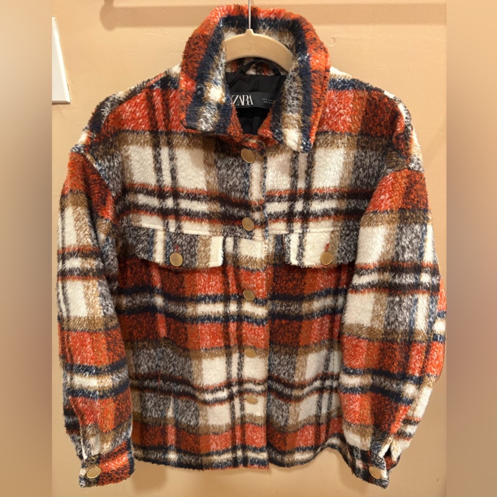 Zara Plaid Brushed Flannel Heavyweight Shacket Jacket Women’s Small - Picture 8 of 16